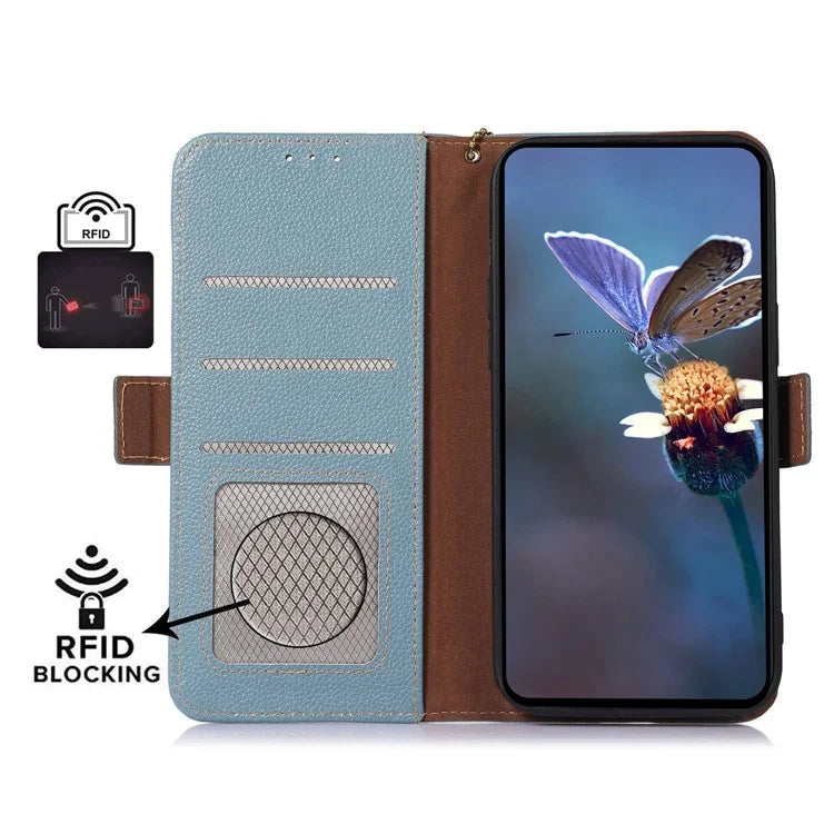 For Xiaomi Redmi Note 13 Pro 5G / Poco X6 5G Cell Phone Case RFID Blocking Wallet Genuine Cow Leather Cover
