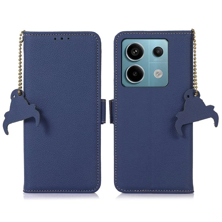 For Xiaomi Redmi Note 13 Pro 5G / Poco X6 5G Cell Phone Case RFID Blocking Wallet Genuine Cow Leather Cover