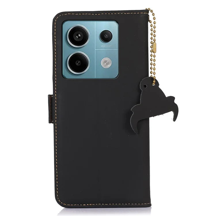 For Xiaomi Redmi Note 13 Pro 5G / Poco X6 5G Case Genuine Cow Leather RFID Blocking Wallet Stand Cover