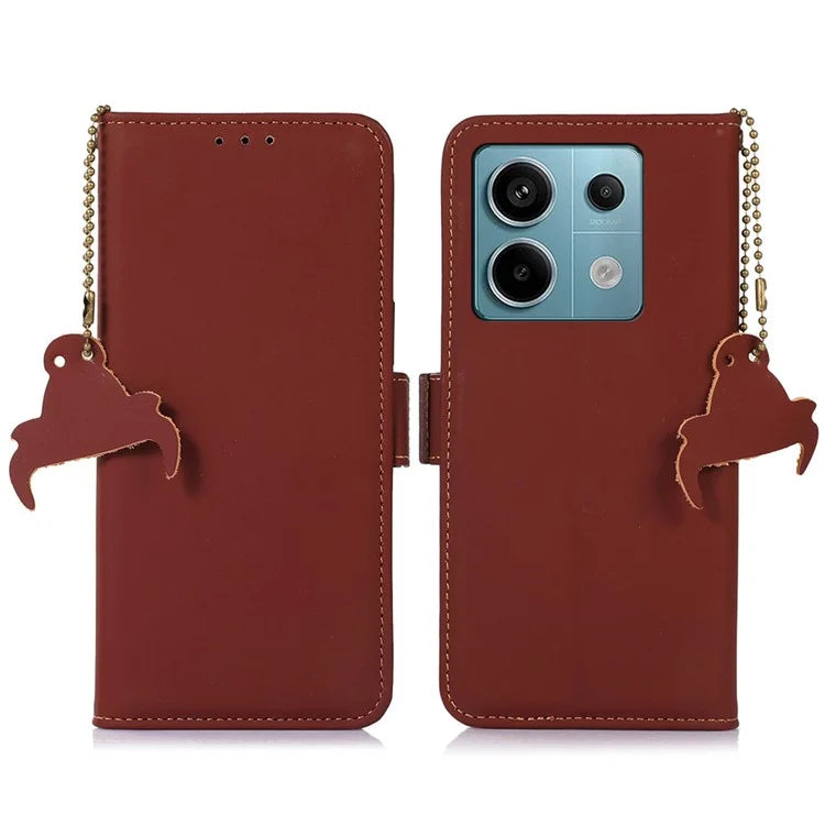 For Xiaomi Redmi Note 13 Pro 5G / Poco X6 5G Case Genuine Cow Leather RFID Blocking Wallet Stand Cover