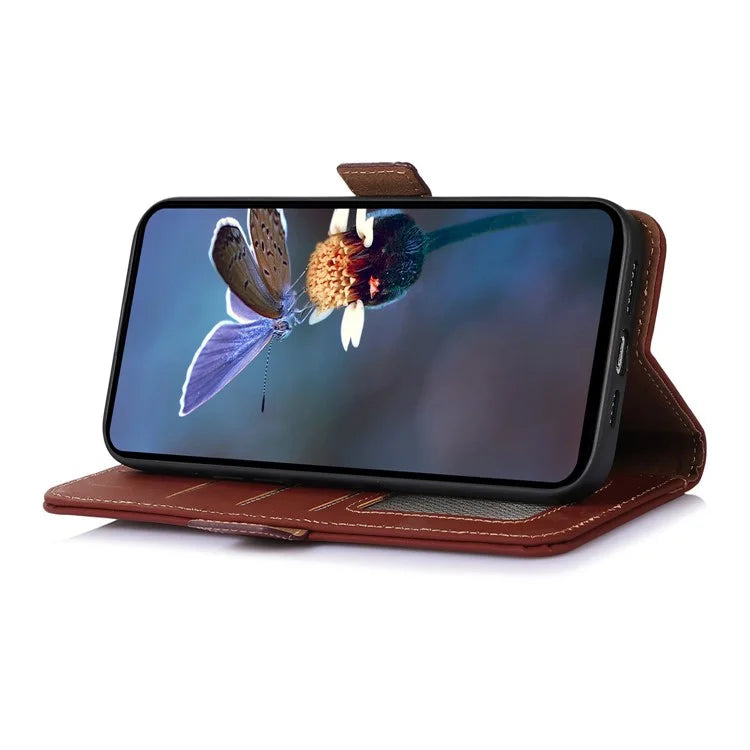 For Xiaomi Redmi Note 13 Pro 5G / Poco X6 5G Case Genuine Cow Leather RFID Blocking Wallet Stand Cover