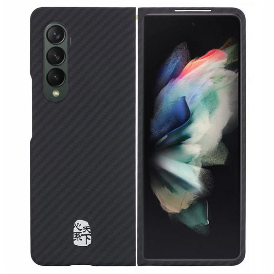 For Samsung Galaxy Z Fold3 5G Case 1500D Coarse Texture ramid Fiber Smartphone Shell (Big Rear Lens Hole)