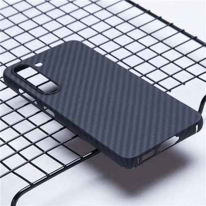 For Samsung Galaxy S22 5G Case Aramid Fiber Slim 1500D Coarse Texture Phone Cover (Big Lens Hole)