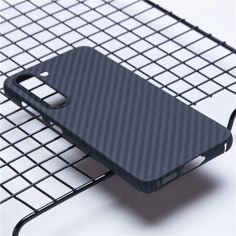 For Samsung Galaxy S23 Case Aramid Fiber 1500D Coarse Texture Aramid Fiber Slim Phone Back Cover (Big Lens Hole)