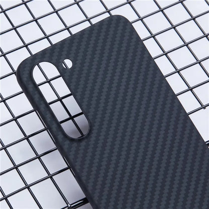 For Samsung Galaxy S23 Case Aramid Fiber 1500D Coarse Texture Aramid Fiber Slim Phone Back Cover (Big Lens Hole)