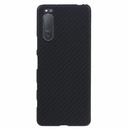 Aramid Fiber Slim Case for Sony Xperia 5 II Case 1500D Coarse Texture Black Phone Cover (Big Rear Lens Hole)