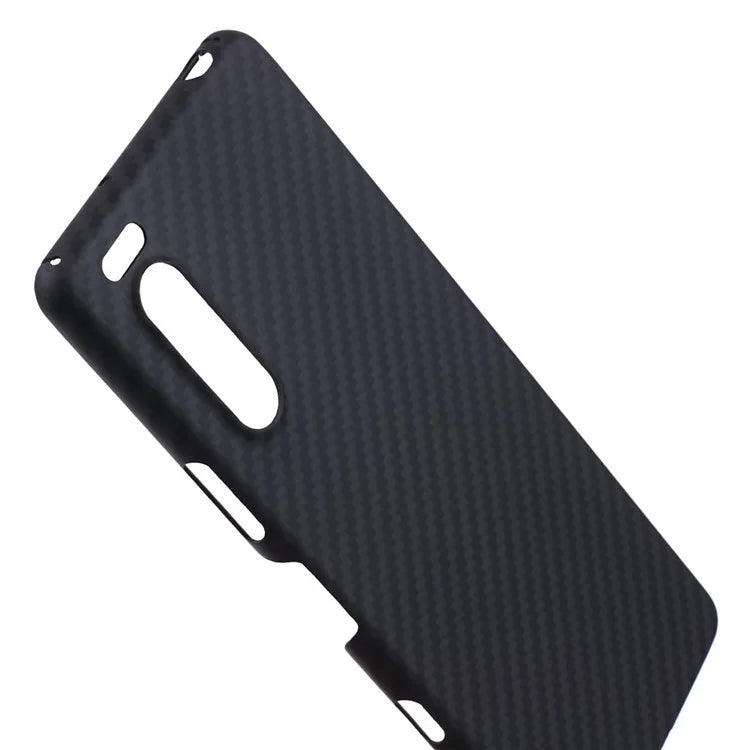 Aramid Fiber Slim Case for Sony Xperia 5 II Case 1500D Coarse Texture Black Phone Cover (Big Rear Lens Hole)