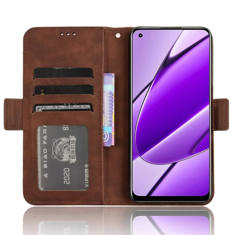 For Realme 11 4G (159.9x73.3x7.95mm) Wallet Case PU Leather Multiple Card Slots  Phone Cover