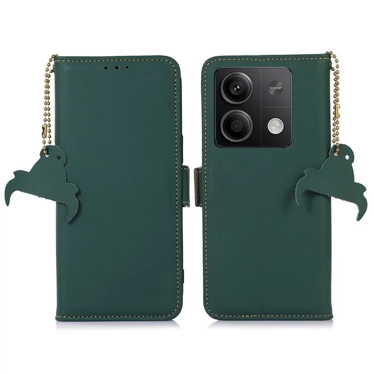 For Xiaomi Redmi Note 13 5G / 13 5G (China) Case RFID Blocking Genuine Cow Leather Wallet Mobile Phone Cover