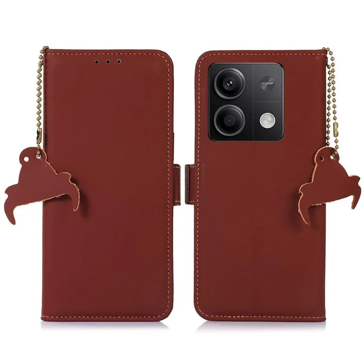 For Xiaomi Redmi Note 13 5G / 13 5G (China) Case RFID Blocking Genuine Cow Leather Wallet Mobile Phone Cover