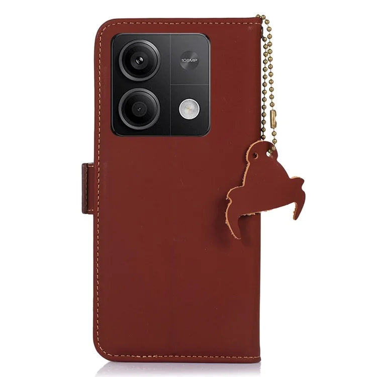 For Xiaomi Redmi Note 13 5G / 13 5G (China) Case RFID Blocking Genuine Cow Leather Wallet Mobile Phone Cover