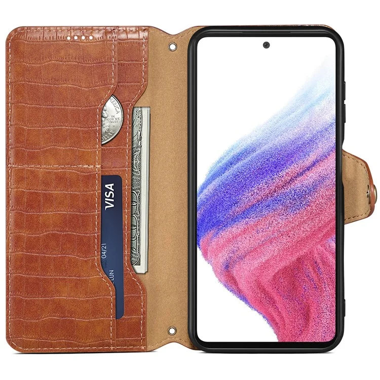 For Samsung Galaxy S24+ Case PU Leather+TPU Crocodile Texture Stand Phone Protector