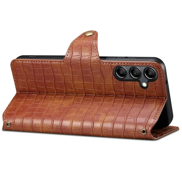 For Samsung Galaxy S24+ Case PU Leather+TPU Crocodile Texture Stand Phone Protector