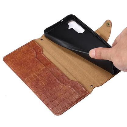 For Samsung Galaxy S24+ Case PU Leather+TPU Crocodile Texture Stand Phone Protector