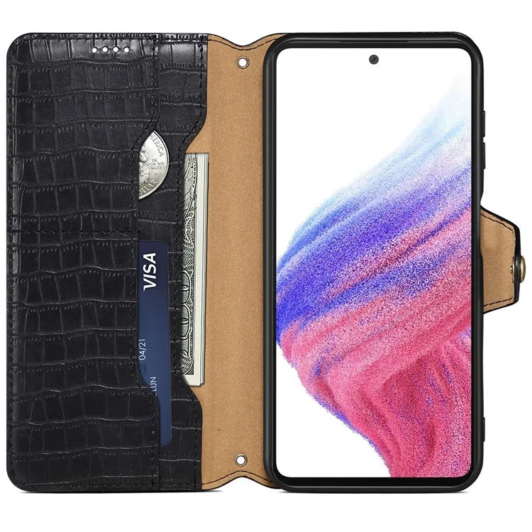 For Samsung Galaxy S24+ Case PU Leather+TPU Crocodile Texture Stand Phone Protector