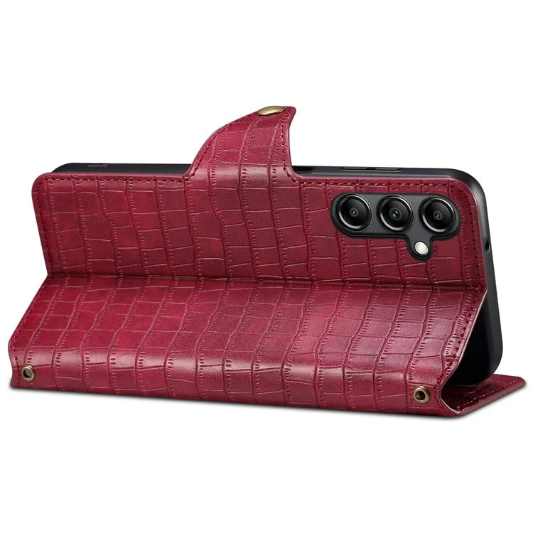 For Samsung Galaxy S24+ Case PU Leather+TPU Crocodile Texture Stand Phone Protector