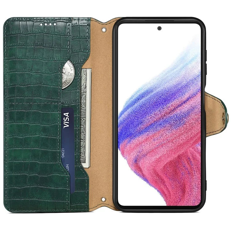 For Samsung Galaxy S24+ Case PU Leather+TPU Crocodile Texture Stand Phone Protector