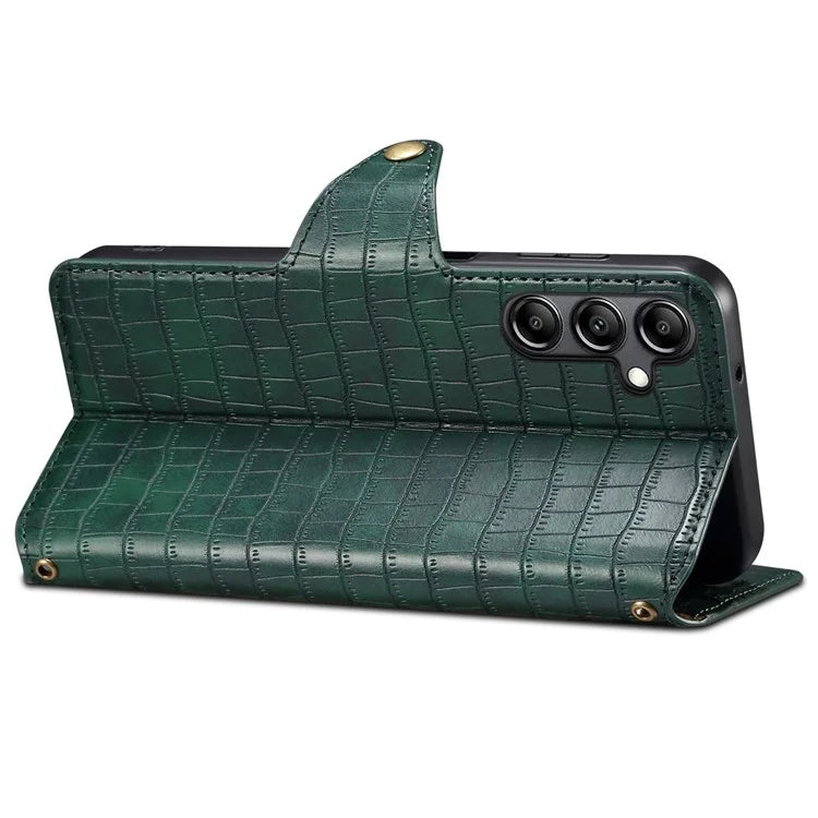 For Samsung Galaxy S24+ Case PU Leather+TPU Crocodile Texture Stand Phone Protector