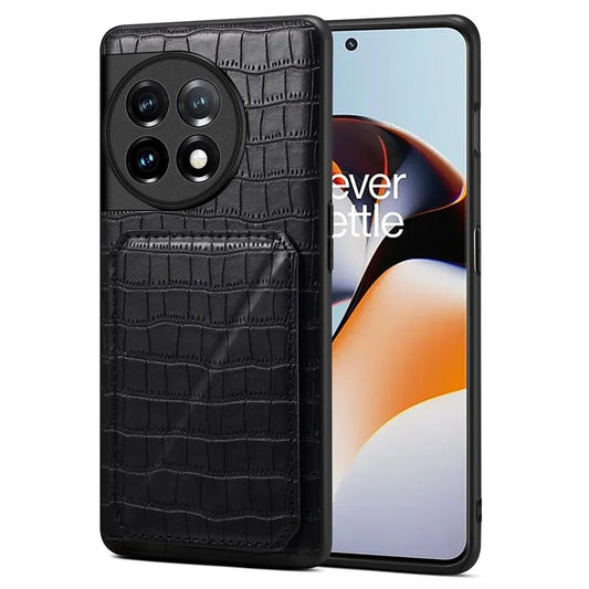 For OnePlus 11R 5G / Ace 2 5G Cell Phone Case Leather+PC+TPU Crocodile Textured Back Cover