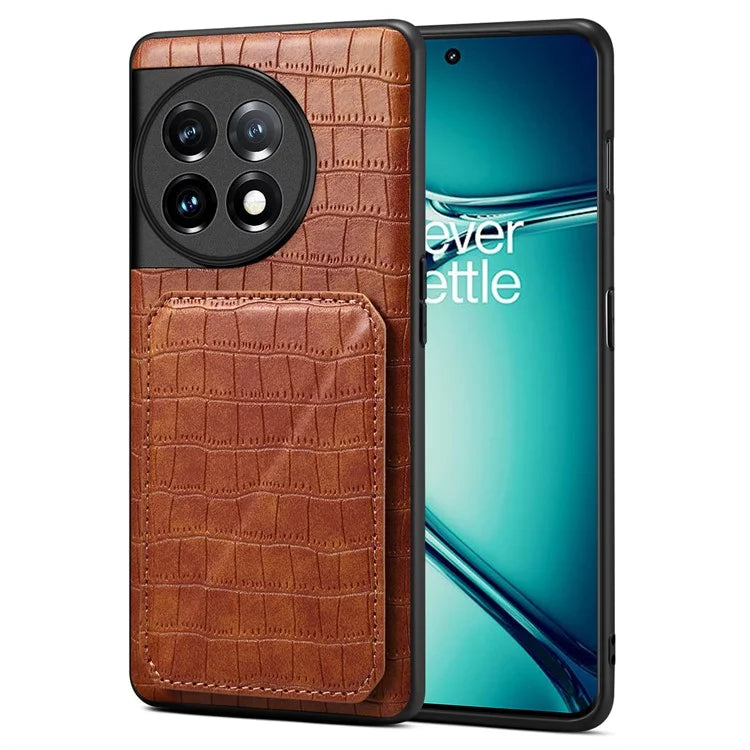 For OnePlus Ace 2 Pro 5G Case Leather+PC+TPU Crocodile Textured Phone Cover