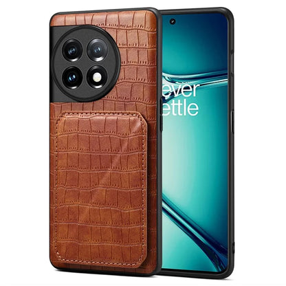 For OnePlus Ace 2 Pro 5G Case Leather+PC+TPU Crocodile Textured Phone Cover