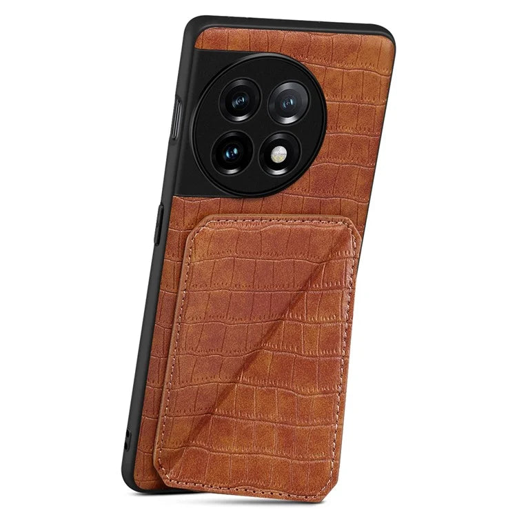 For OnePlus Ace 2 Pro 5G Case Leather+PC+TPU Crocodile Textured Phone Cover
