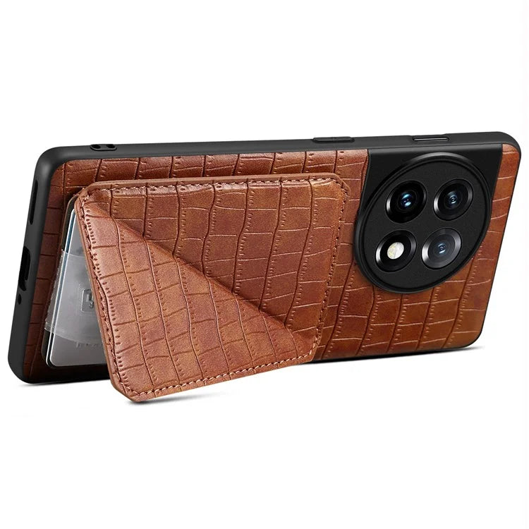 For OnePlus Ace 2 Pro 5G Case Leather+PC+TPU Crocodile Textured Phone Cover