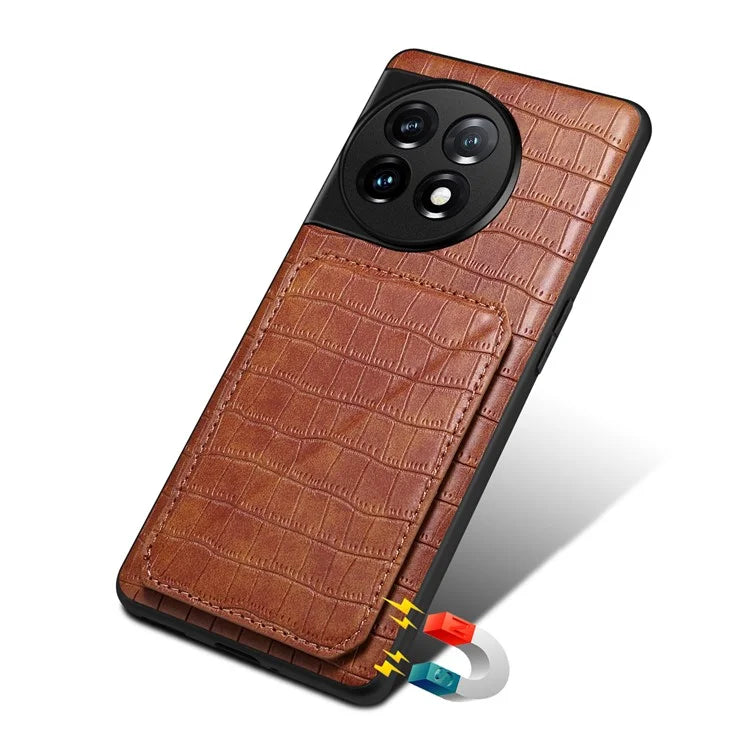 For OnePlus Ace 2 Pro 5G Case Leather+PC+TPU Crocodile Textured Phone Cover