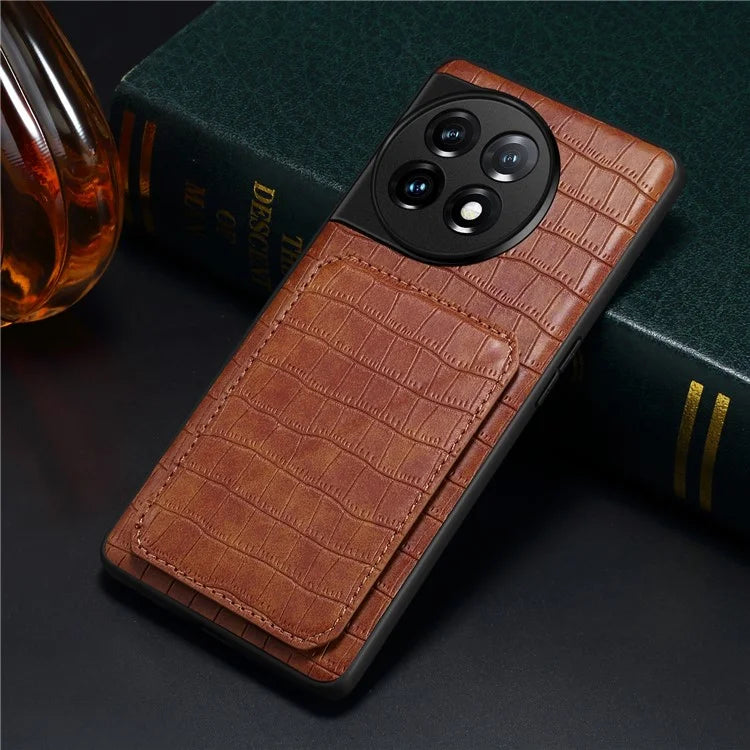 For OnePlus Ace 2 Pro 5G Case Leather+PC+TPU Crocodile Textured Phone Cover