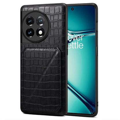 For OnePlus Ace 2 Pro 5G Case Leather+PC+TPU Crocodile Textured Phone Cover