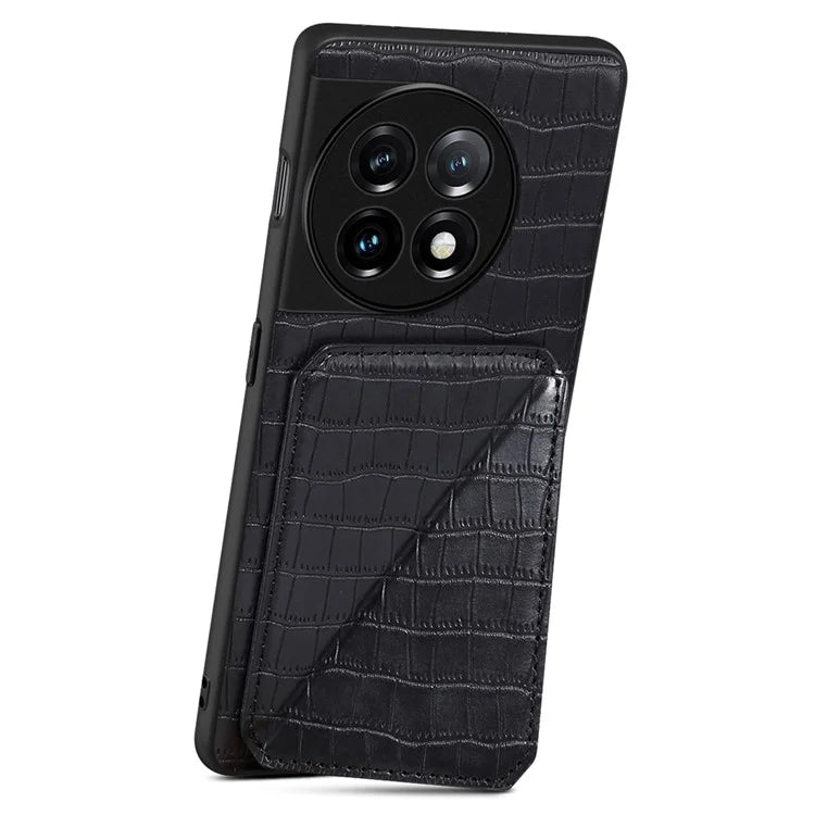 For OnePlus Ace 2 Pro 5G Case Leather+PC+TPU Crocodile Textured Phone Cover