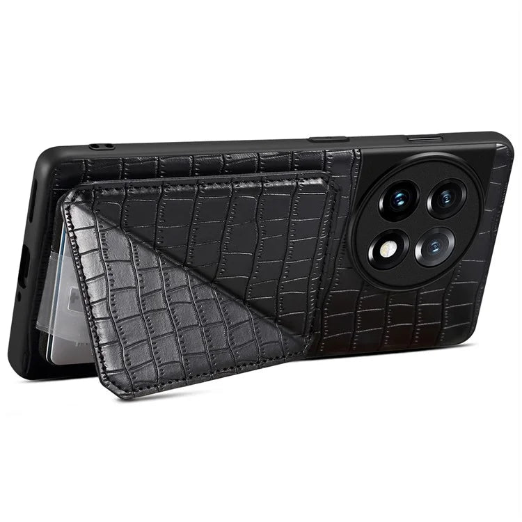 For OnePlus Ace 2 Pro 5G Case Leather+PC+TPU Crocodile Textured Phone Cover
