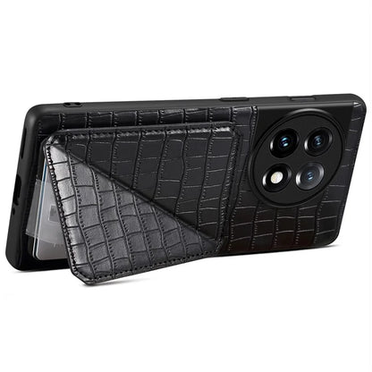 For OnePlus Ace 2 Pro 5G Case Leather+PC+TPU Crocodile Textured Phone Cover