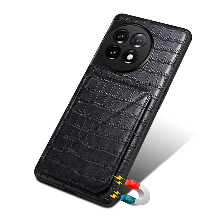 For OnePlus Ace 2 Pro 5G Case Leather+PC+TPU Crocodile Textured Phone Cover