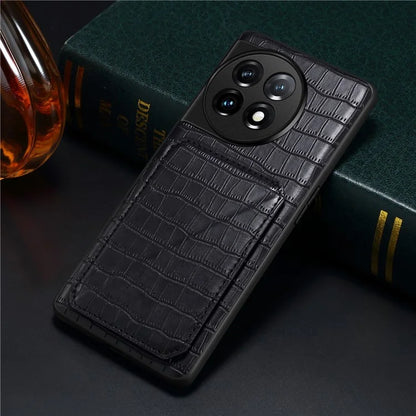 For OnePlus Ace 2 Pro 5G Case Leather+PC+TPU Crocodile Textured Phone Cover