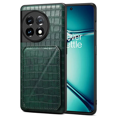 For OnePlus Ace 2 Pro 5G Case Leather+PC+TPU Crocodile Textured Phone Cover