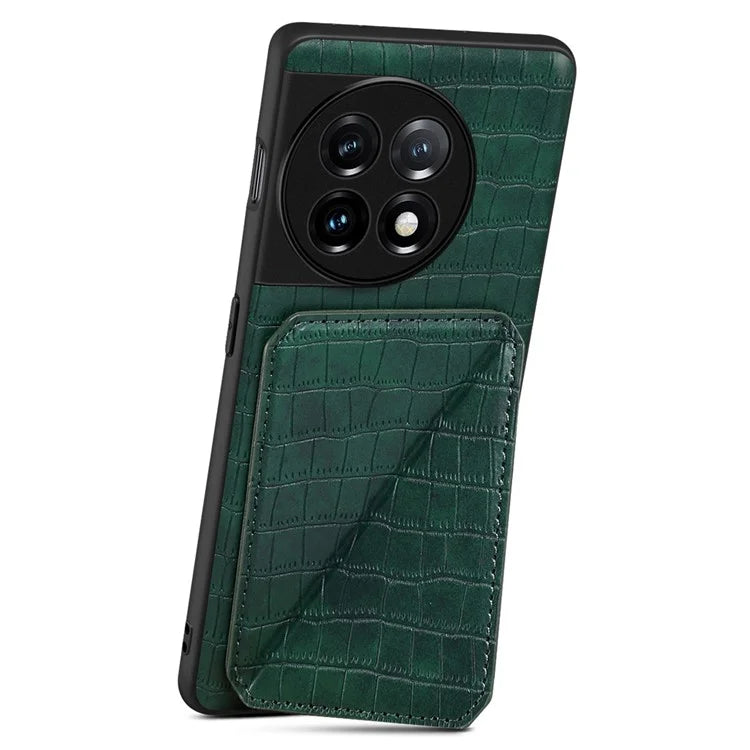 For OnePlus Ace 2 Pro 5G Case Leather+PC+TPU Crocodile Textured Phone Cover