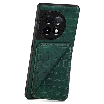 For OnePlus Ace 2 Pro 5G Case Leather+PC+TPU Crocodile Textured Phone Cover
