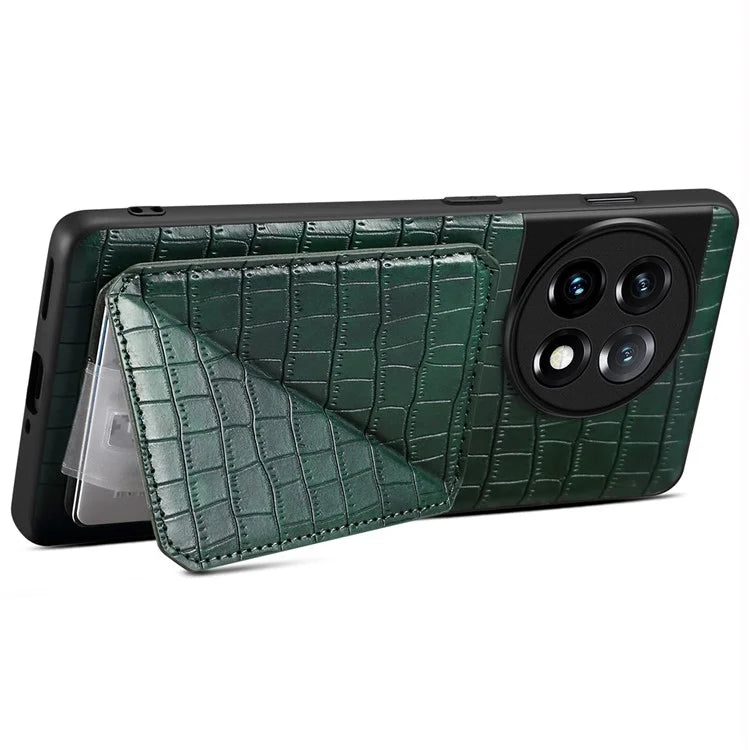 For OnePlus Ace 2 Pro 5G Case Leather+PC+TPU Crocodile Textured Phone Cover