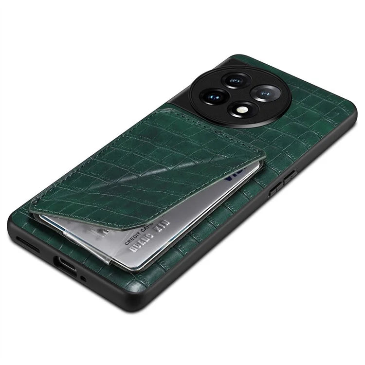 For OnePlus Ace 2 Pro 5G Case Leather+PC+TPU Crocodile Textured Phone Cover