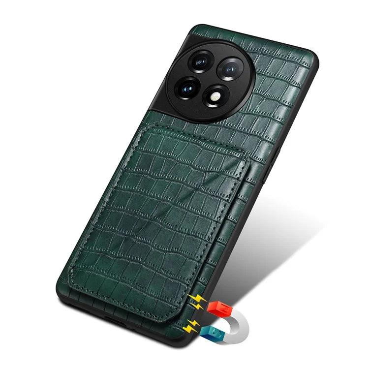 For OnePlus Ace 2 Pro 5G Case Leather+PC+TPU Crocodile Textured Phone Cover