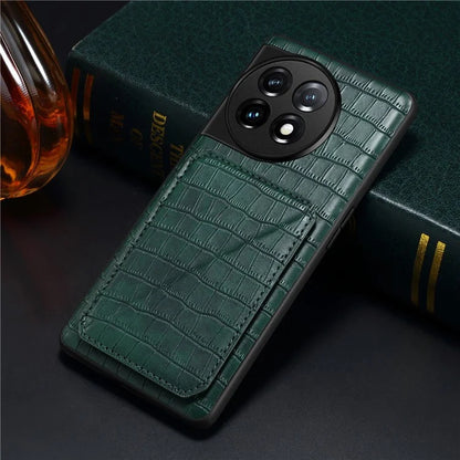 For OnePlus Ace 2 Pro 5G Case Leather+PC+TPU Crocodile Textured Phone Cover