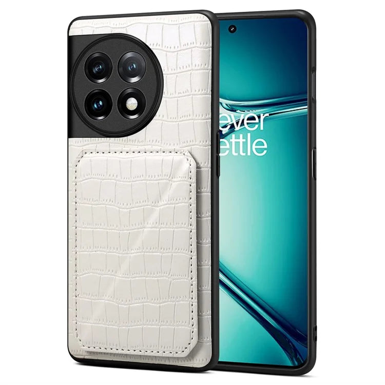 For OnePlus Ace 2 Pro 5G Case Leather+PC+TPU Crocodile Textured Phone Cover