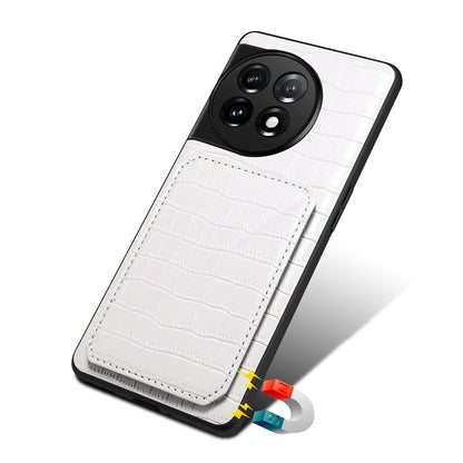 For OnePlus Ace 2 Pro 5G Case Leather+PC+TPU Crocodile Textured Phone Cover