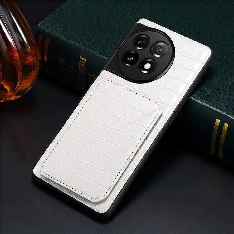 For OnePlus Ace 2 Pro 5G Case Leather+PC+TPU Crocodile Textured Phone Cover