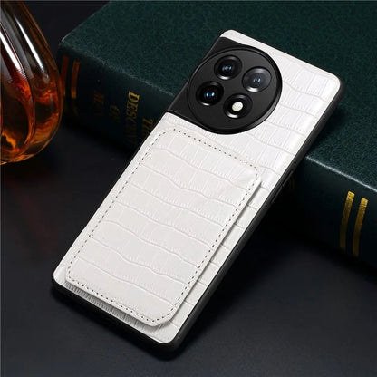 For OnePlus Ace 2 Pro 5G Case Leather+PC+TPU Crocodile Textured Phone Cover