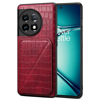 For OnePlus Ace 2 Pro 5G Case Leather+PC+TPU Crocodile Textured Phone Cover