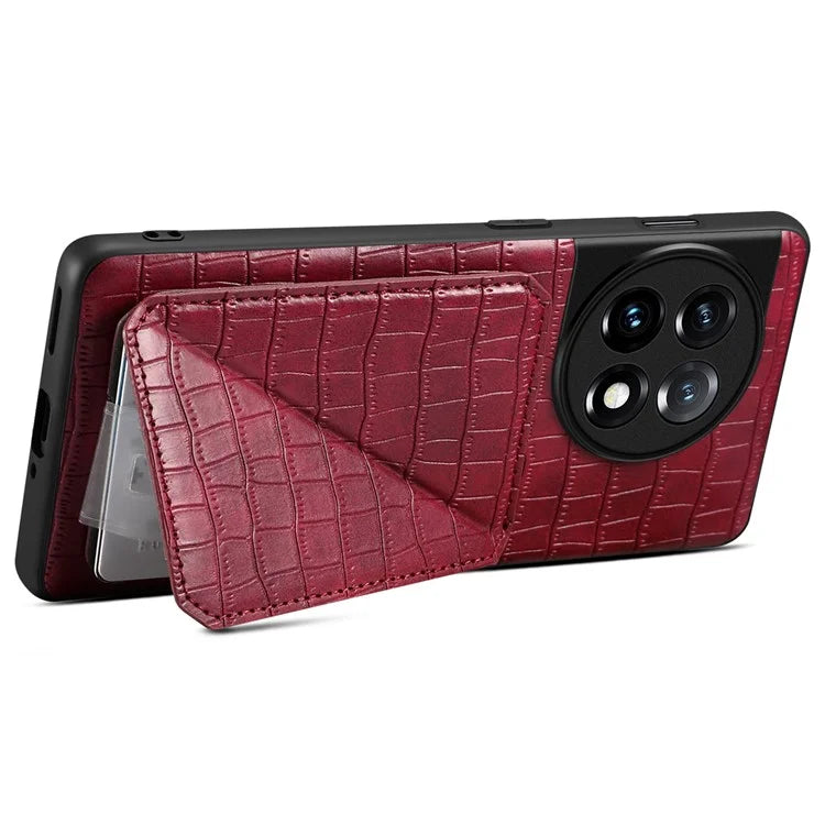 For OnePlus Ace 2 Pro 5G Case Leather+PC+TPU Crocodile Textured Phone Cover