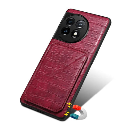 For OnePlus Ace 2 Pro 5G Case Leather+PC+TPU Crocodile Textured Phone Cover