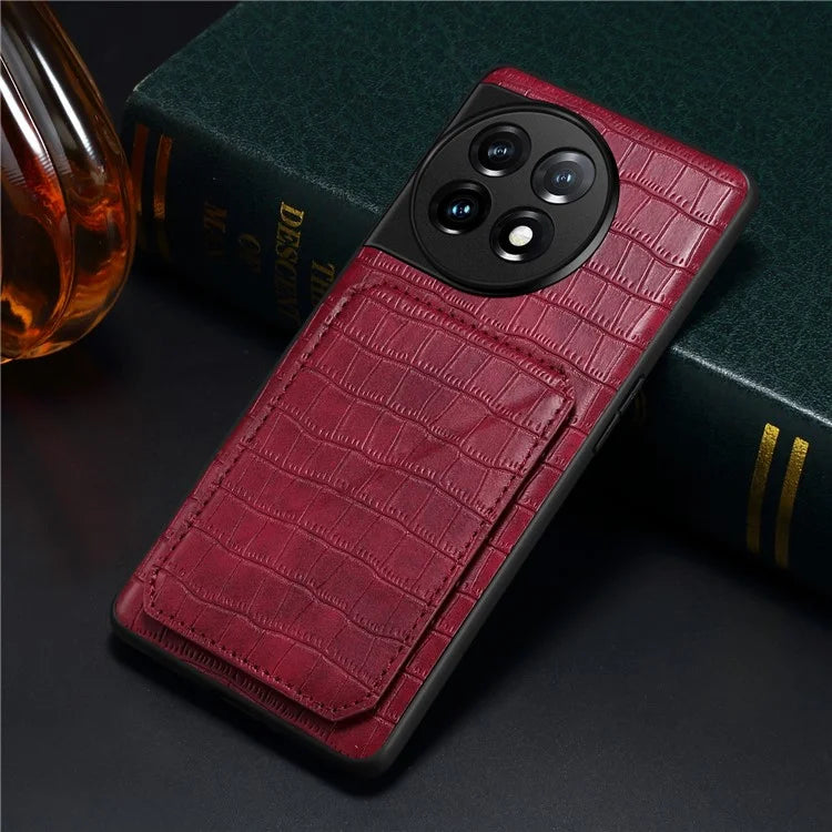 For OnePlus Ace 2 Pro 5G Case Leather+PC+TPU Crocodile Textured Phone Cover